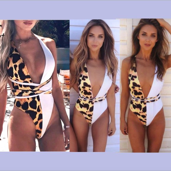 ⭐️🖤 La Farrah Sexy Leopard Deep V Swimsuit - Picture 2 of 8